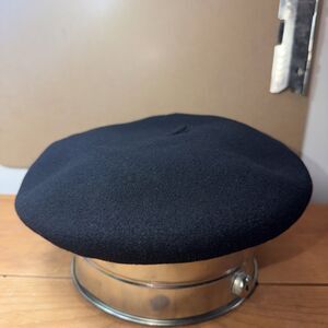 Super Basque France Wool Beret Black 9 1/2 58CM Made In France